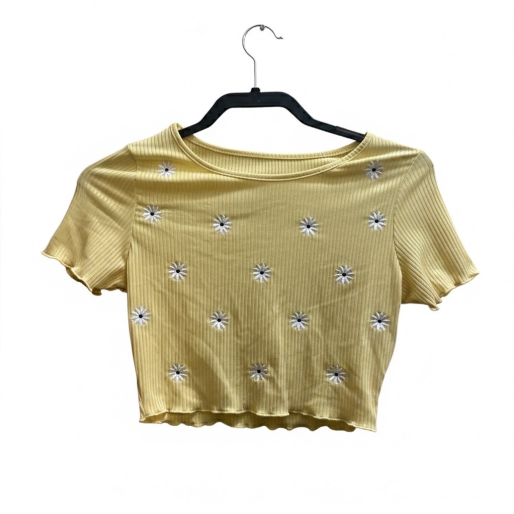 Source Unknown Yellow Daisy Embroidered Crop Top